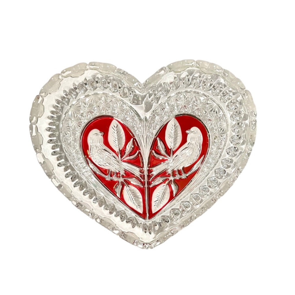 Vintage Hofbauer Byrdes Ruby Heart Crystal Dish